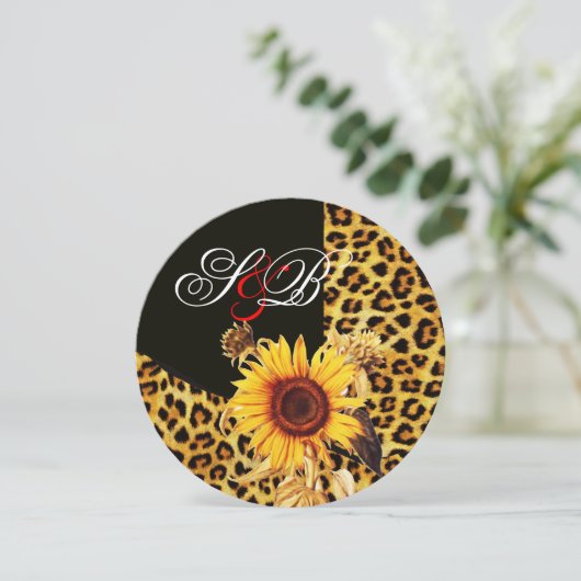 SONNENBLUME ,LEOPARD FUR RIBBON,RED RUBY GEMSTONE EINLADUNG (Stehend Vorderseite)