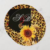 SONNENBLUME ,LEOPARD FUR RIBBON,RED RUBY GEMSTONE EINLADUNG (Vorne/Hinten)