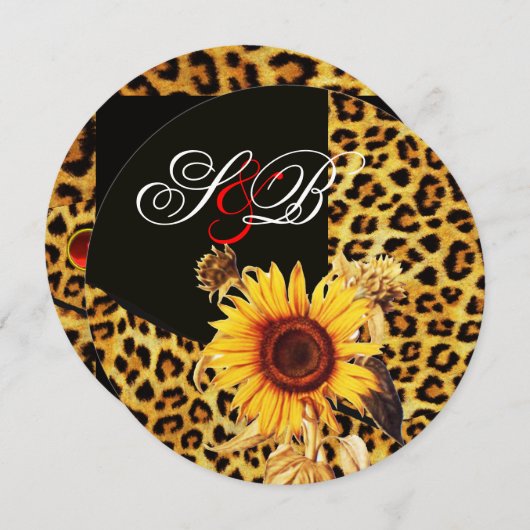 SONNENBLUME ,LEOPARD FUR RIBBON,RED RUBY GEMSTONE EINLADUNG (Vorne/Hinten)