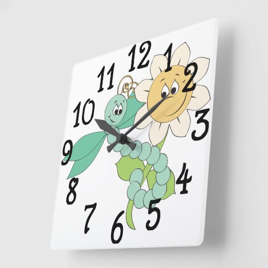 Sonnenblume-Libellen-Uhr Quadratische Wanduhr (Winkel)