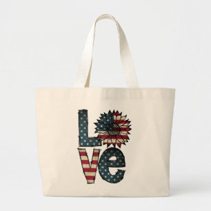 Sonnenblume-Liebe Amerikanische Flagge US FLAG Jumbo Stoffbeutel