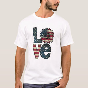 Sonnenblume-Liebe Amerikanische Flagge US FLAG T-Shirt