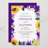 Sonnenblume Lila Blumenstrauß Hochzeit Einladung (Vorne/Hinten)
