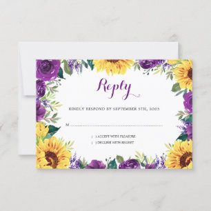 Sonnenblume Lila Blumenstrauß Hochzeit RSVP Karte
