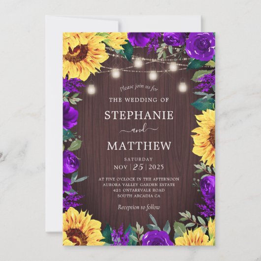 Sonnenblume Lila Mason Jar Rustikale Hochzeit Einladung (Vorderseite)