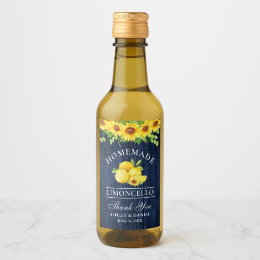 Sonnenblume Limoncello Blauer Wald Mini Flaschen L Weinetikett (Vorderseite)