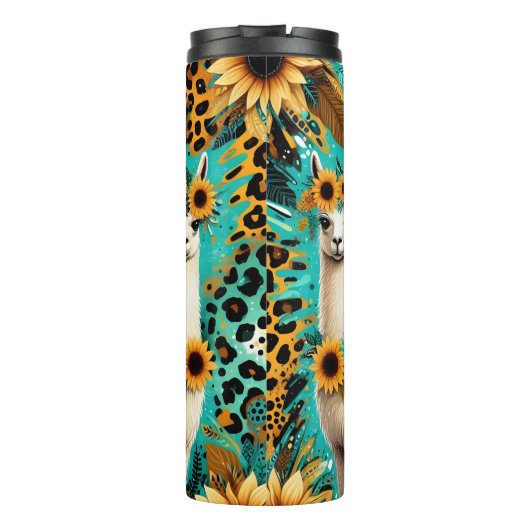 Sonnenblume Llama Trio Vibranntes Muster Thermosbecher (Rückseite)