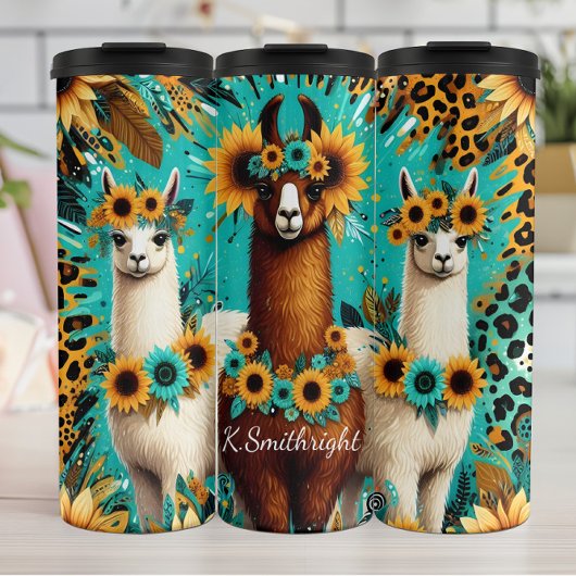 Sonnenblume Llama Trio Vibranntes Muster Thermosbecher