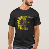 Sonnenblume Mädchen mit Tattoos, Hübsche Augen und T-Shirt (Vorderseite)