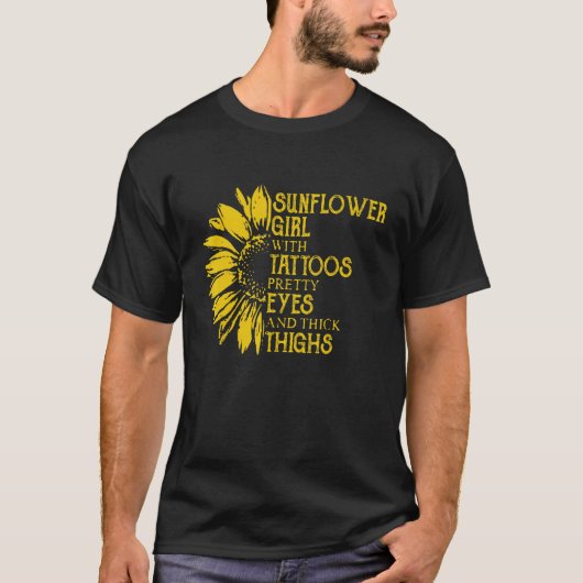 Sonnenblume Mädchen mit Tattoos, Hübsche Augen und T-Shirt (Vorderseite)