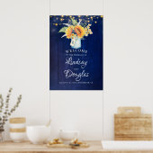 Sonnenblume Marine Blue Rustic Hochzeit Begrüßungs Poster (Küche)