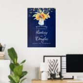 Sonnenblume Marine Blue Rustic Hochzeit Begrüßungs Poster (Heimbüro)