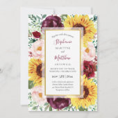 Sonnenblume Marsala Fall Burgundy Gold Wedding Einladung (Vorderseite)