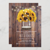 Sonnenblume Mason Jar Barn Wood Rustikales Brautpa Einladung (Vorne/Hinten)