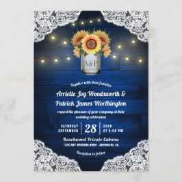 Sonnenblume Mason Jar Blue Wood Hochzeit Einladung
