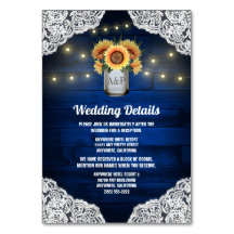 Sonnenblume Mason Jar Blue Wood Wedding Karten
