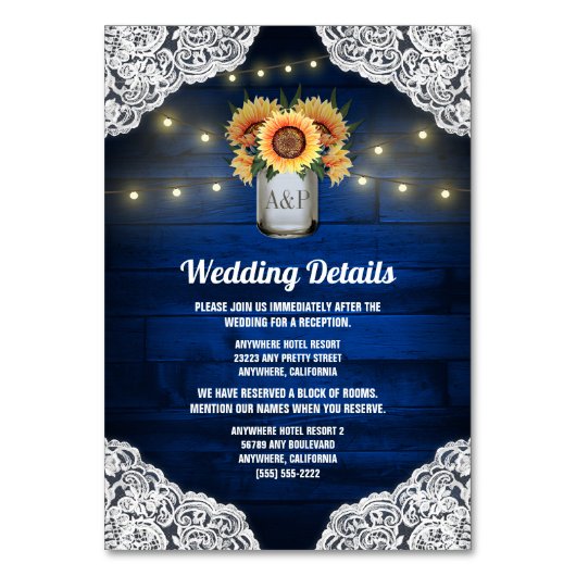 Sonnenblume Mason Jar Blue Wood Wedding Karten (Vorderseite)