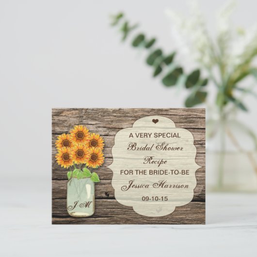 Sonnenblume Mason Jar Brautparty Weinkarte Einladungspostkarte (Stehend Vorderseite)