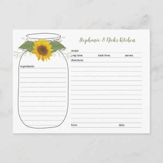Sonnenblume Mason Jar Brautparty Weinkarte Postkarte (Vorderseite)