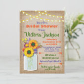 Sonnenblume Mason Jar Burlap Brautparty Einladung (Stehend Vorderseite)
