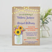 Sonnenblume Mason Jar Burlap Hochzeit Einladungen (Stehend Vorderseite)
