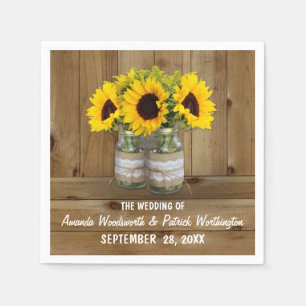 Sonnenblume Mason Jar Burlap + Lace Wedkins Napkin Serviette
