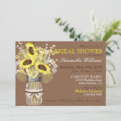 Sonnenblume Mason Jar Burlap Rustikales Brautparty Einladung (Stehend Vorderseite)