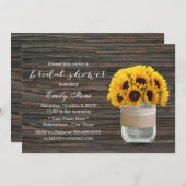 Sonnenblume Mason Jar Elegant Wood Brautparty Einladung (Vorne/Hinten)