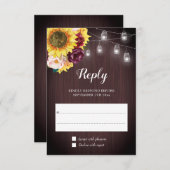 Sonnenblume Mason Jar Lights Burgundy Blumenhochze RSVP Karte (Vorne/Hinten)