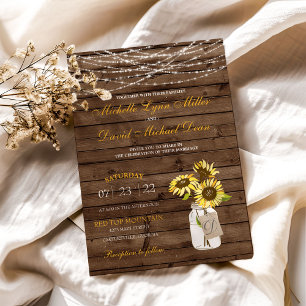 Sonnenblume Mason Jar & Lights Hochzeitseinladung Einladung