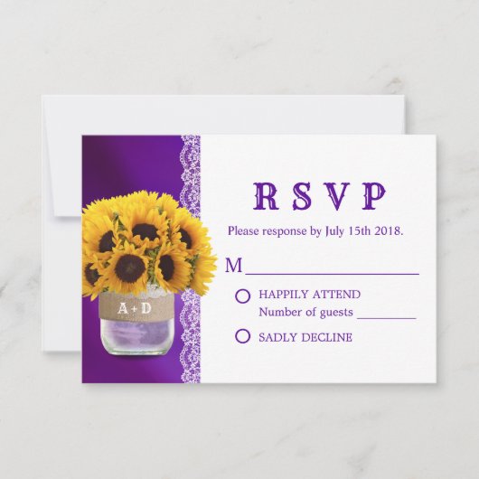 Sonnenblume Mason Jar Lila Wedding RSVP Karte (Vorderseite)