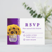 Sonnenblume Mason Jar Lila Wedding RSVP Karte (Stehend Vorderseite)