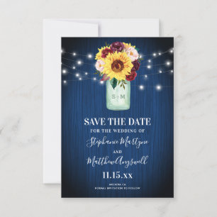 Sonnenblume Mason Jar Navy Blue Save The Date
