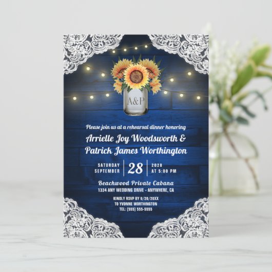 Sonnenblume Mason Jar Probe Abendessen Einladung (Stehend Vorderseite)