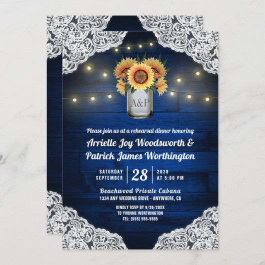 Sonnenblume Mason Jar Probe Abendessen Einladung (Vorne/Hinten)