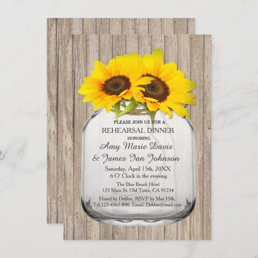 Sonnenblume Mason Jar Probe Abendessen Sonnenblume Einladung (Vorne/Hinten)