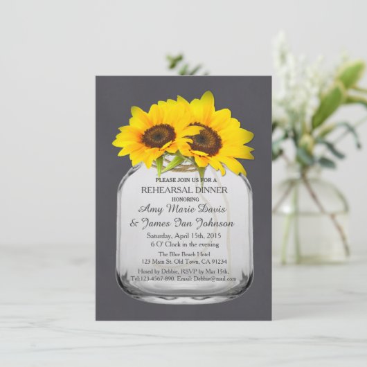 Sonnenblume Mason Jar Probe Abendessen Sonnenblume Einladung (Stehend Vorderseite)