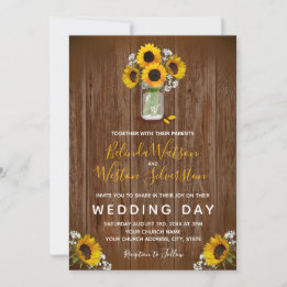 Sonnenblume Mason Jar Rustic Barn Wood Wedding Inv Einladung