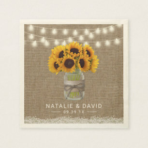 Sonnenblume Mason Jar Rustic Floral Burlap Wedding Serviette