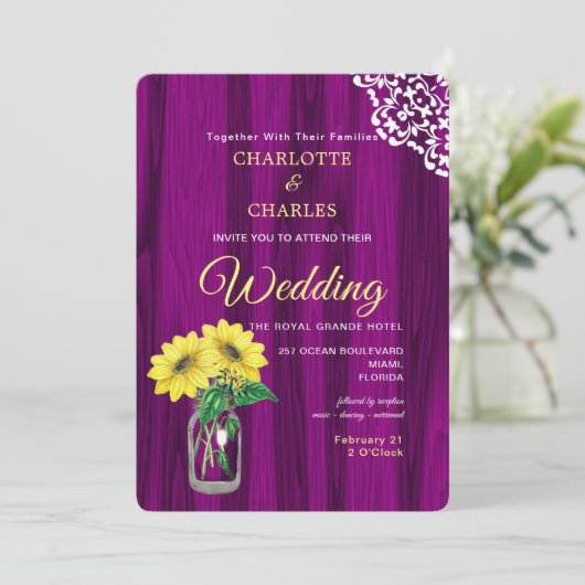 Sonnenblume Mason Jar Rustic Wedding Einladung (Stehend Vorderseite)