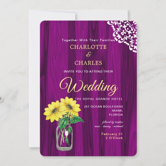 Sonnenblume Mason Jar Rustic Wedding Einladung (Vorderseite)