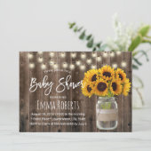 Sonnenblume Mason Jar Rustic Wood Baby Dusche Einladung (Stehend Vorderseite)