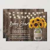 Sonnenblume Mason Jar Rustic Wood Baby Dusche Einladung (Vorne/Hinten)