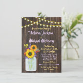 Sonnenblume Mason Jar Rustic Wood Wedding Einladun Einladung (Stehend Vorderseite)