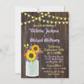 Sonnenblume Mason Jar Rustic Wood Wedding Einladun Einladung (Vorderseite)