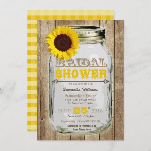 Sonnenblume Mason Jar Rustikales Brautparty Einladung (Vorne/Hinten)