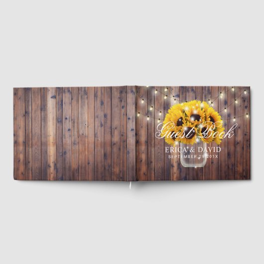 Sonnenblume Mason Jar String Lights Rustikale Hoch Gästebuch (Voll)