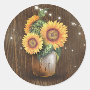 Sonnenblume Mason Jar Wedding Lights Rustikal Runder Aufkleber