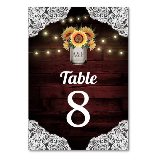 Sonnenblume Mason Jar Wedding Tischnummer Cards (Vorderseite)
