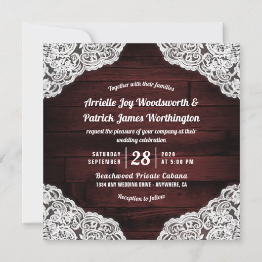 Sonnenblume Mason Jar Wood Lace Hochzeit Einladung (Rückseite)